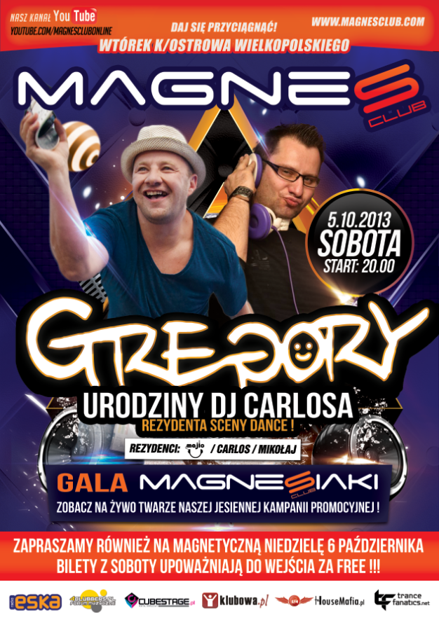 05.10 GREGORY, GALA MAGNESIAKI @ MAGNES CLUB WTÓREK 05.10 GREGORY, GALA MAGNESIAKI @ MAGNES CLUB WTÓREK